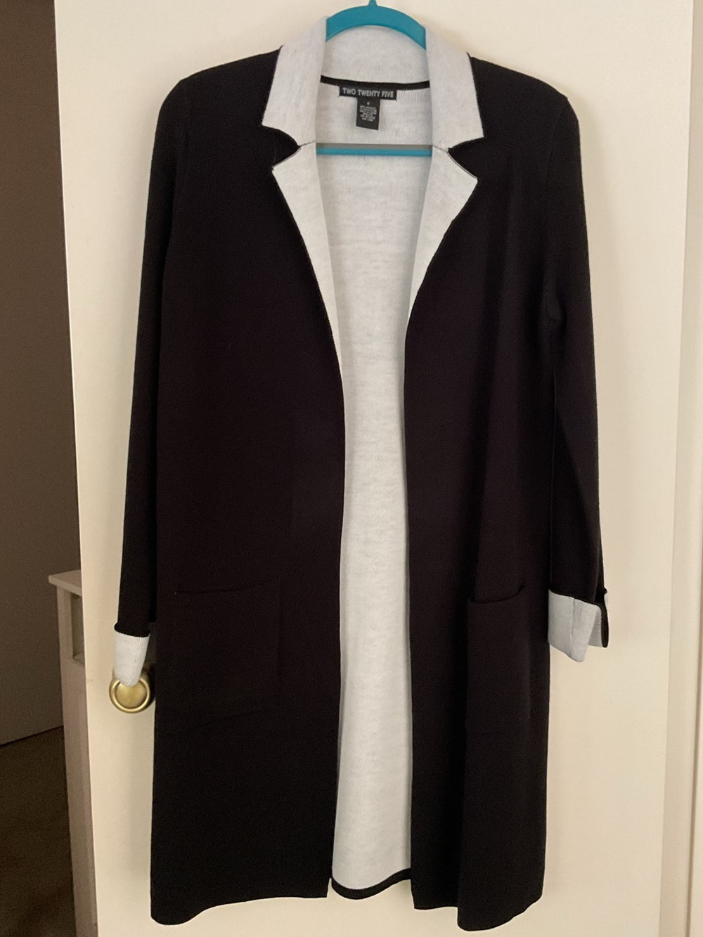 NWOT Two Twenty Five Black and White Open-Front Long Cardigan Sweater